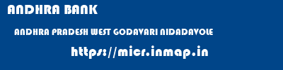ANDHRA BANK  ANDHRA PRADESH WEST GODAVARI NIDADAVOLE   micr code